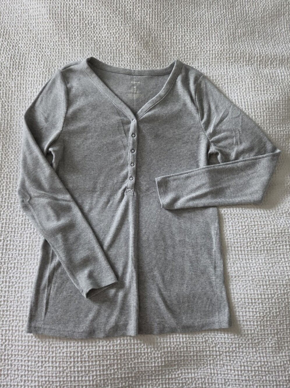 Sonoma Gray Ribbed Maternity V-Neck Henley Shirt
